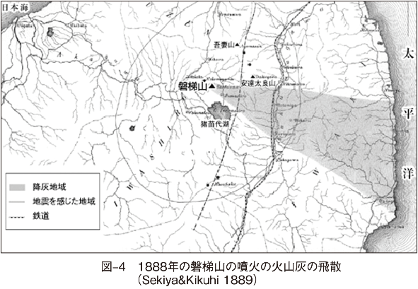 図‒4　1888年の磐梯山の噴火の火山灰の飛散 　　　（Sekiya&Kikuhi 1889）